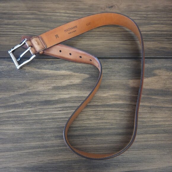 Magnanni Leather Belt 1121 Cognac Brown Size 36 Made Spain Buckle Dress - Picture 4 of 16